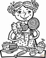 Eating Coloring Candy Girl Snacks Lot Pages Food Sweets Drawing Children Printable Clipart Healthy Girls Draw Plus Factory sketch template