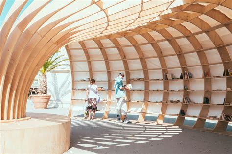 parametric design helped   street library    pieces  wood archdaily
