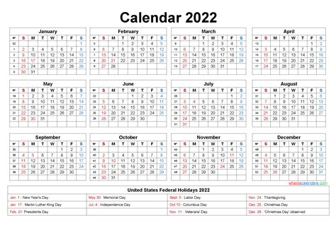 yearly  calendar  holidays word