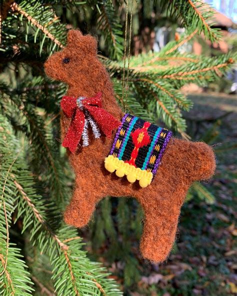 felted llama christmas ornament brown needle felted etsy