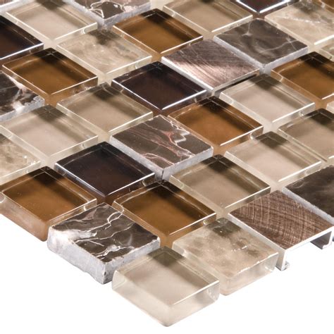 1x1 Squares Glossy Brown Glass And Stone Mosaic Tile Mto0210