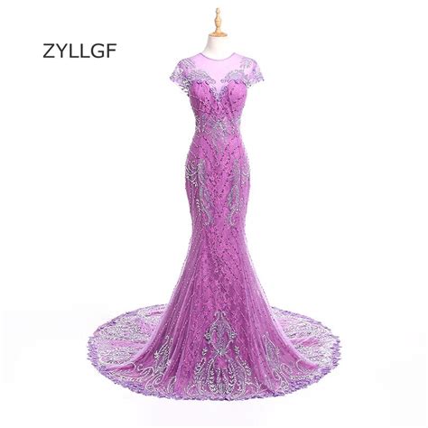 Zyllgf Luxury Rhinestone Beaded Evening Dress Sexy Sheer