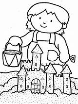 Coloring Sand Castle Playing Beach Kid Outline Drawing Pages Color Getdrawings Print sketch template