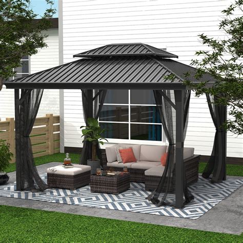 finefind ft  ft hardtop gazebo  netting  patios lawn backyard  deckblack