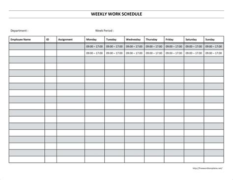 printable blank work schedules  printable     weekly schedule templates