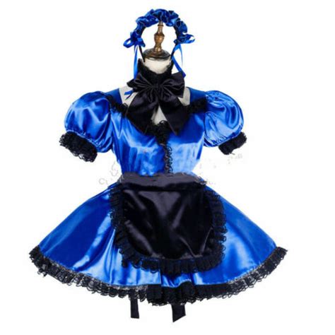 lockable blue sissy maid satin dress cosplay costume tailor made ebay