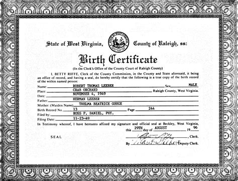 birth certificate  robert thomas leeber
