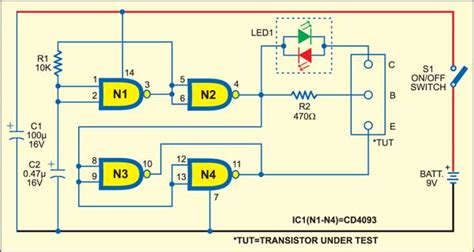 easy transistor tester detailed circuit diagram