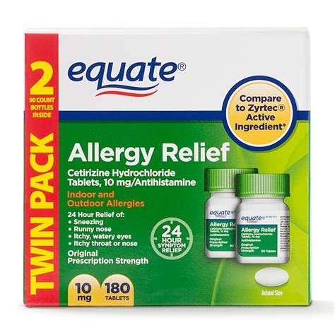 equate allergy relief cetirizine hydrochloride tablets  mg  count  pack walmartcom