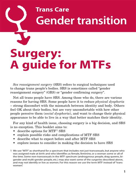 Gender Transition Surgery A Guide For Mtfs Pdf Transsexual Vagina