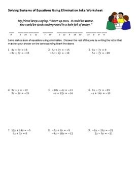 solving systems  equations  elimination joke worksheet