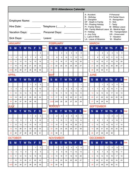 printable attendance calendar  printable calendar template