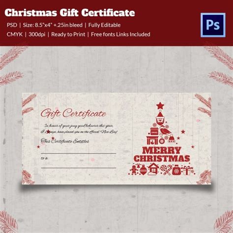 christmas gift certificate templates  psd format