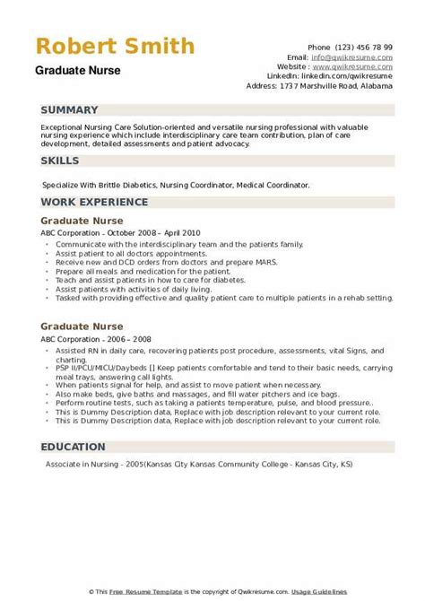 graduate nurse resume sample