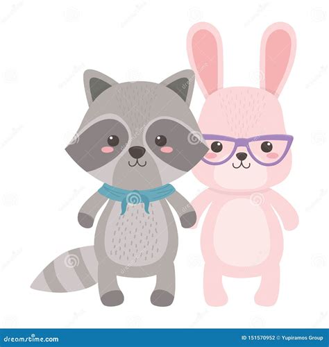 rabbit  raccoon cartoon design stock vector illustration