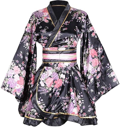 Sexy Japanese Geisha Kimono Costume Womens Floral Satin