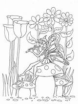 Fairy Coloring Pixie Color Pages Garden Print Kids Fairies Printable Flute Coloringpagesbymradron Mural Coloriage Playing Rocks sketch template