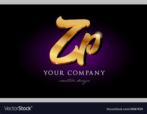zp z p 3d gold golden alphabet letter metal logo vector image