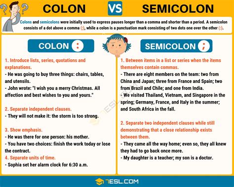 semicolon  colon    colons  semicolons esl