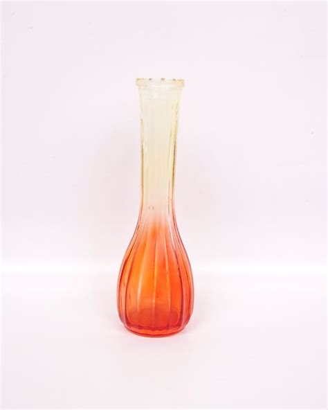 Vintage Amberina Glass Vase Ribbed Sides Bud By Levintagegalleria
