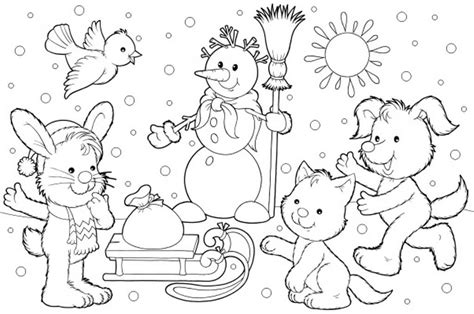 animals  winter printable worksheets sketch coloring page