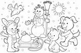 Winter Coloring Pages Animals Kids Printable Scene Snowman 7cb8 Animal Color Holiday Print Stock Sheets Snow Sled Friends His Witer sketch template
