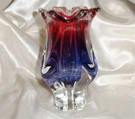 Heavy Three Ribbed Murano Sommerso Art Glass Vase From Vintagevault On