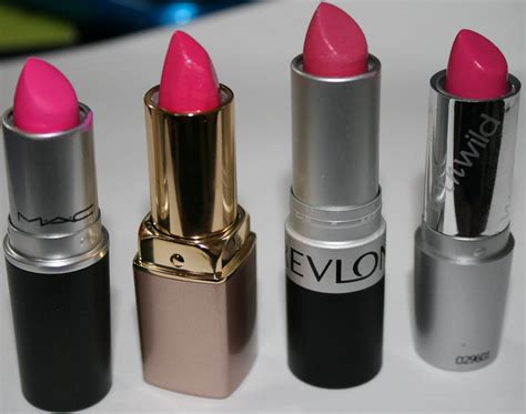 vibrancy on a brush bright pink lipsticks drugstore comparison with
