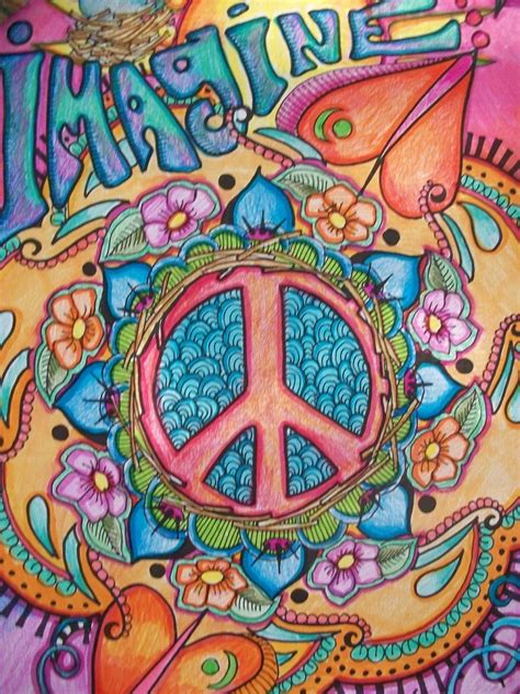 imagine peace and love singleton hippie art poster fully