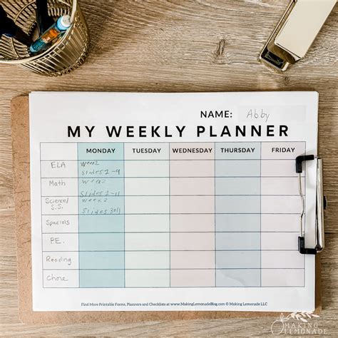 printable student planner weekly