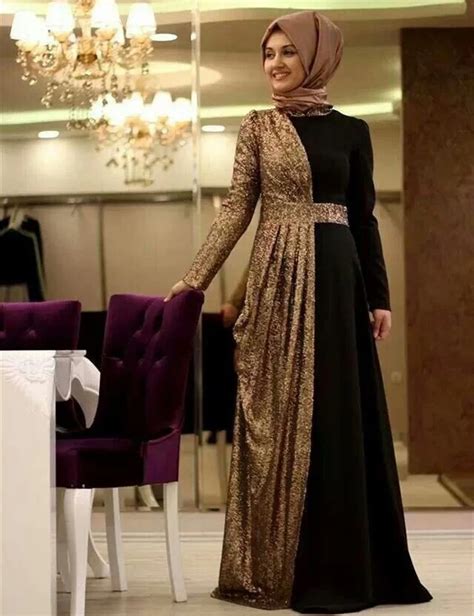 Muslim Hijab Long Sleeve Evening Dress 2015 Elegant Sexy Gold Sequin