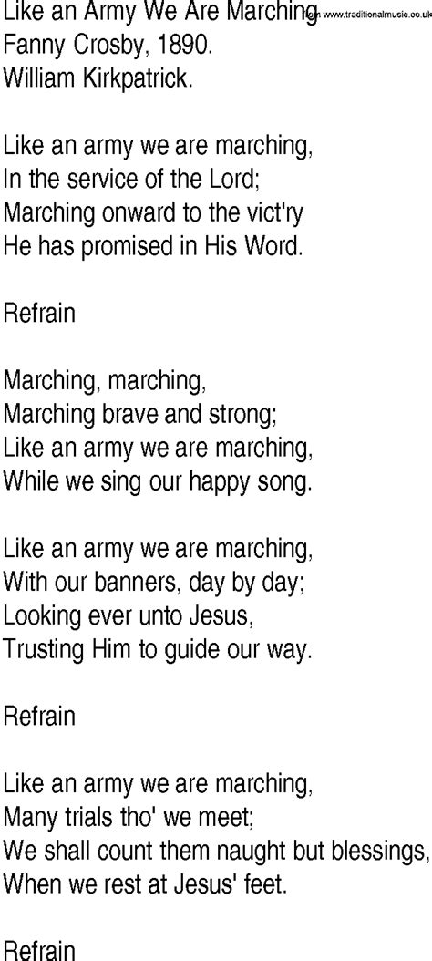 hymn  gospel song lyrics    army   marching  fanny