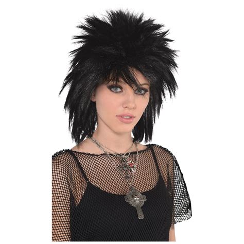 adult ladies 80s runaway punk rock biker goth mullet wig fancy dress