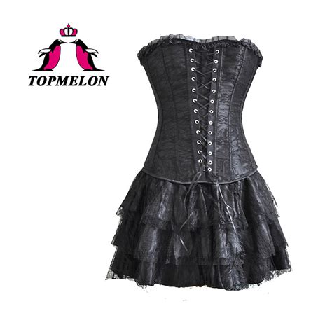 women fashion gothic casual steampunk corset dress with skirt for lace