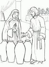 Coloring Jesus Jars Miracles Six Turn Wine Water Into sketch template