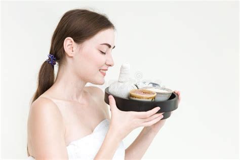 beautiful women  aroma herb  massage  spa stock image image
