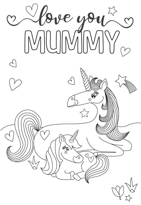 unicorn mummy colour   mothers day greeting card  stickers cards