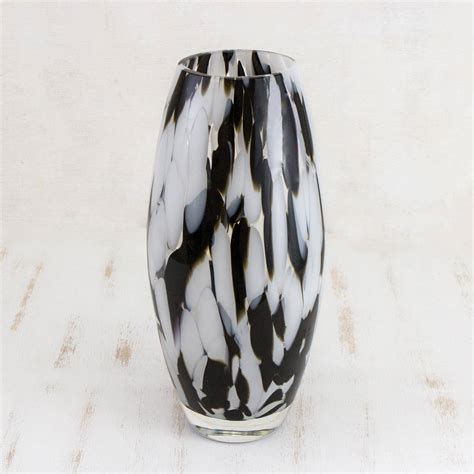 unicef market hand blown murano style art glass vase in black and