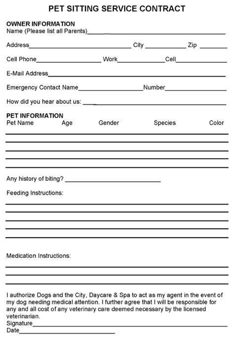 pet sitting service contract   page  formtemplate