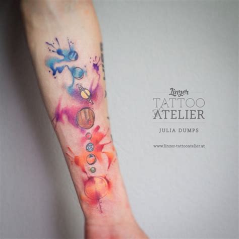 watercolor splashed solar system solar system tattoo planet tattoos celestial tattoo