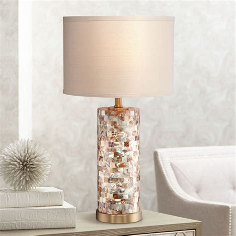 lighting margaret coastal accent table lamp  high mother  pearl tile cylinder cream