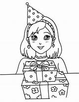 Birthday Girl Coloring Pages Gift Drawing Kids sketch template