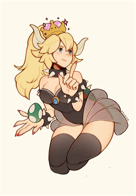 bowsette bowser  mario wearing  super crown  oxcoxa