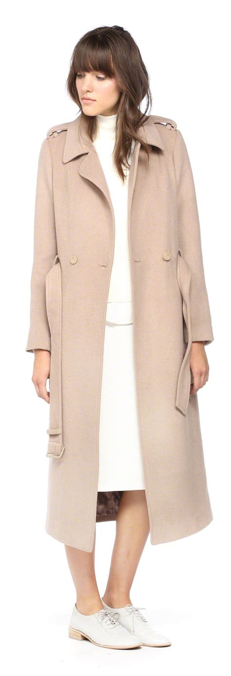 soia and kyo beige rebbeca long belted nude wool trench coat