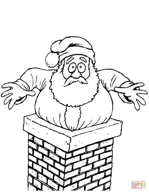 santa stuck   chimney coloring page  printable coloring pages