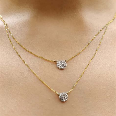 cluster diamond double chain necklace   yellow gold fascinating diamonds