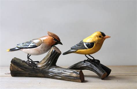 carved cottage style vintage wood bird figurines rustic bird etsy wood bird vintage wood