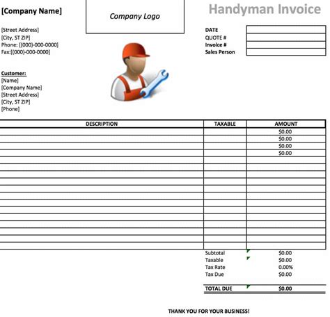 handyman invoice template emmamcintyrephotographycom