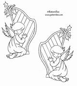 Angel Embroidery Harp Patterns Christmas Hand Designs Clip Choose Board Vintage sketch template