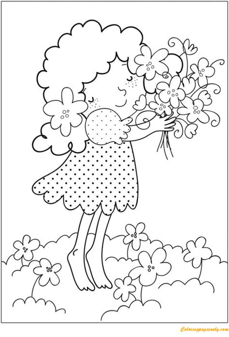 cute girl  spring bouquet coloring pages  printable coloring